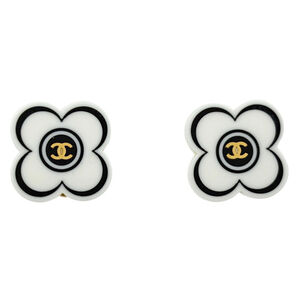 CHANEL White Logo Earrings